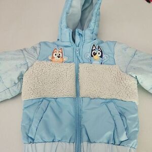 Bluey Puffer Jacket Kids Size 4T Light Blue Hooded Quilted Character‎ Cozy Warm